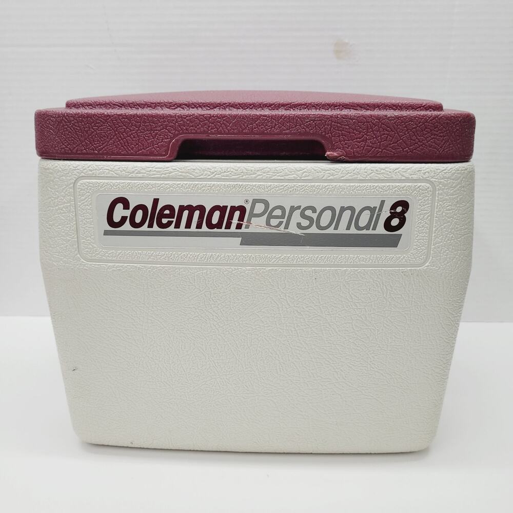 Vintage Coleman Personal 8 Cooler 5272 Maroon White 1988 Lunch Box Camping USA